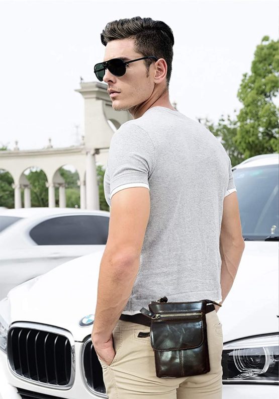 FANDARE Small Crossbody Bag Leather Mobile Phone Waist Pocket Shoulder Bag Business Messenger Bag for Men Waterproof Satchel Bag Dark Brown - Image 2