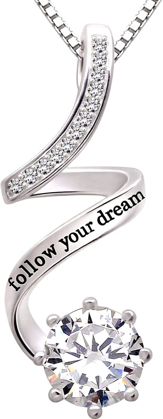ALOV Jewelry Sterling Silver"follow your dream" Cubic Zirconia Pendant Necklace