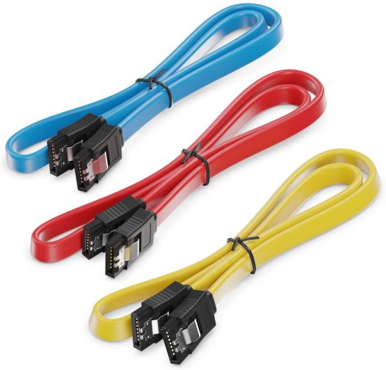 deleyCON 3x 50cm (19.69 Inch) SATA III Cable in a Set S-ATA 3 Data Cable HDD SSD Connection Cable Metal Clip 6GBit/s 2x Straight L-Type Connectors - Black - Image 4