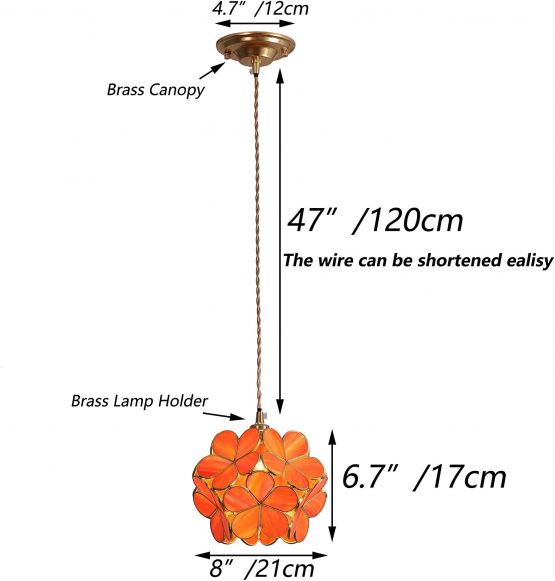 Bieye L30745 Cherry Blossom Tiffany Style Stained Glass Ceiling Pendant Light with 8-inch Wide Lampshade (Textured Transparent Brown) - Image 4