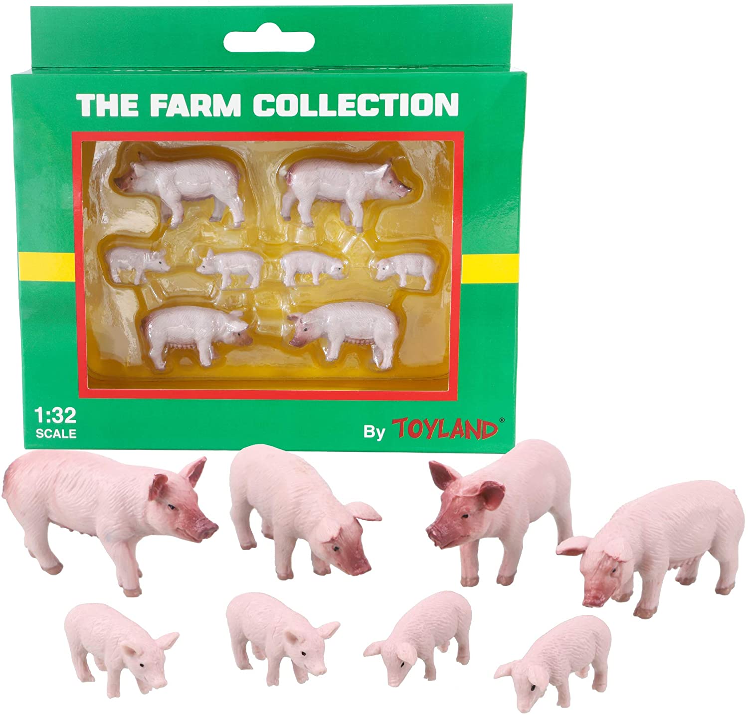 Toyland® Pack of 8 1:32 Scale Large White Pigs & Piglets Animal Figures - The Farm Collection - Collectable Animal Figures