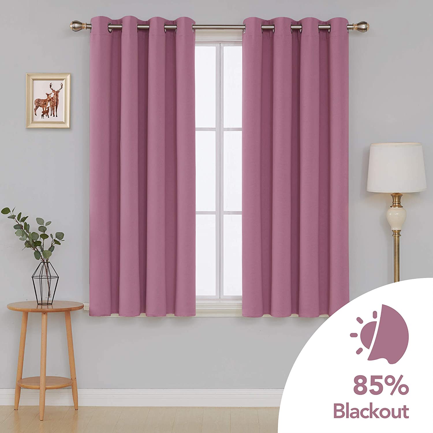 Deconovo Pink Blackout Curtains Solid Thermal Insulated Eyelet Curtains for Nursery 46 x 54 Inch Pink 2 Panels - Image 2