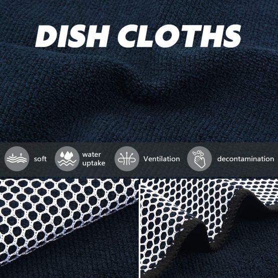 VIVOTE 8 Pack Microfibre Dish Cloths with Poly Mesh Scour Side for Washing Dishes Kitchen Home Bathroom Cleaning 30 cm X 30 cm (Black) - Image 4