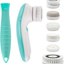 Fancii 7 in 1 Electric Waterproof Facial & Body Cleansing Brush Kit with Handle and 6 Brush Heads - Best Advanced Spin Brush Microdermabrasion Scrub System for Face & Body (Aqua)