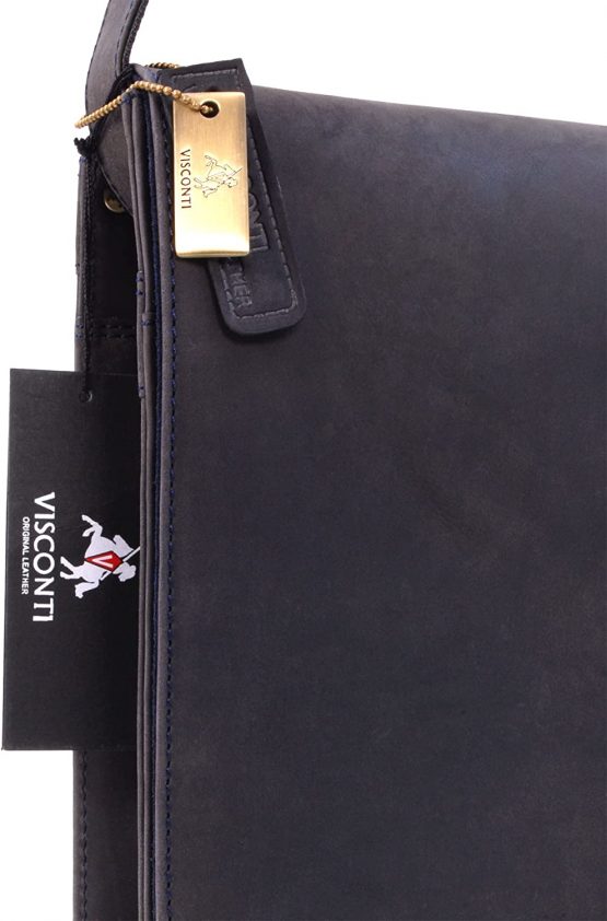 VISCONTI - Laptop Messenger Shoulder Bag - 13 to 14 Inch Laptop Bag - Hunter Leather - Office Work Organiser Bag - Multiple Pockets - 18548 - HARVARD - Oil Blue - Image 4
