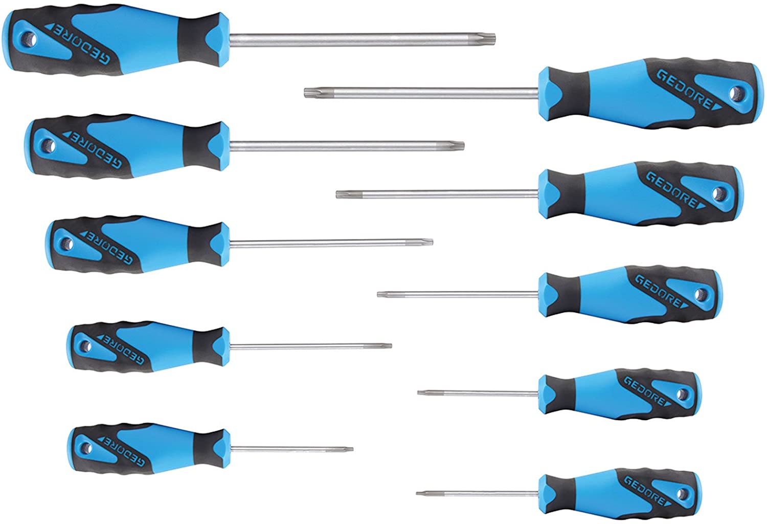 GEDORE 10-piece Screwdriver set, Screwdriver set for Torx screws 3-component handle, Tool, 2163 TX-010, Blue