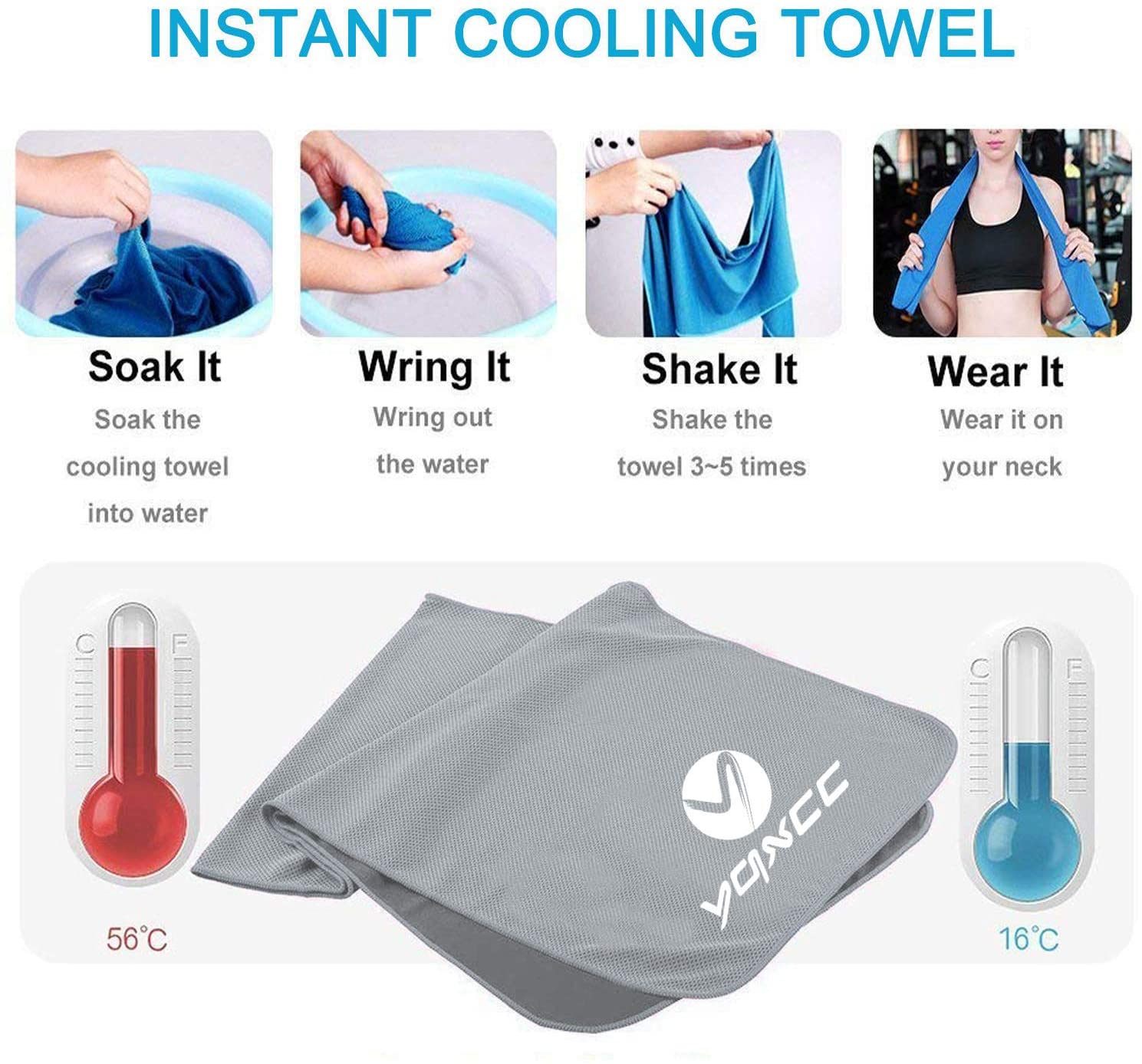 YQXCC 2 Pack Cooling Towels, Dark Grey/ Light Grey, 120x30 cm - Image 4