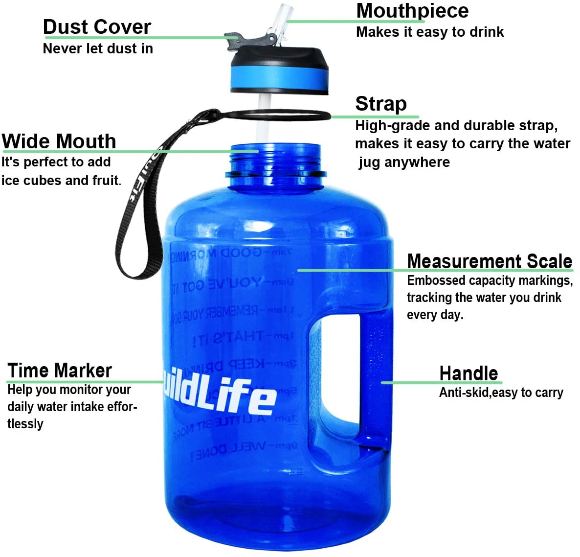 with Straw & Time Marker,Wide QuiFit 3.78 Litre Motivational Water Bottle 