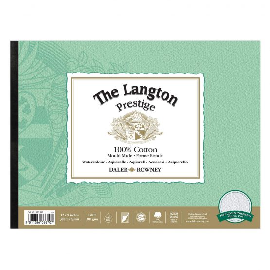 Daler-Rowney The Langton Watercolour Pad – 12 Sheets of 300gsm 12 x 9 Inch Hot-Pressed Watercolour Paper