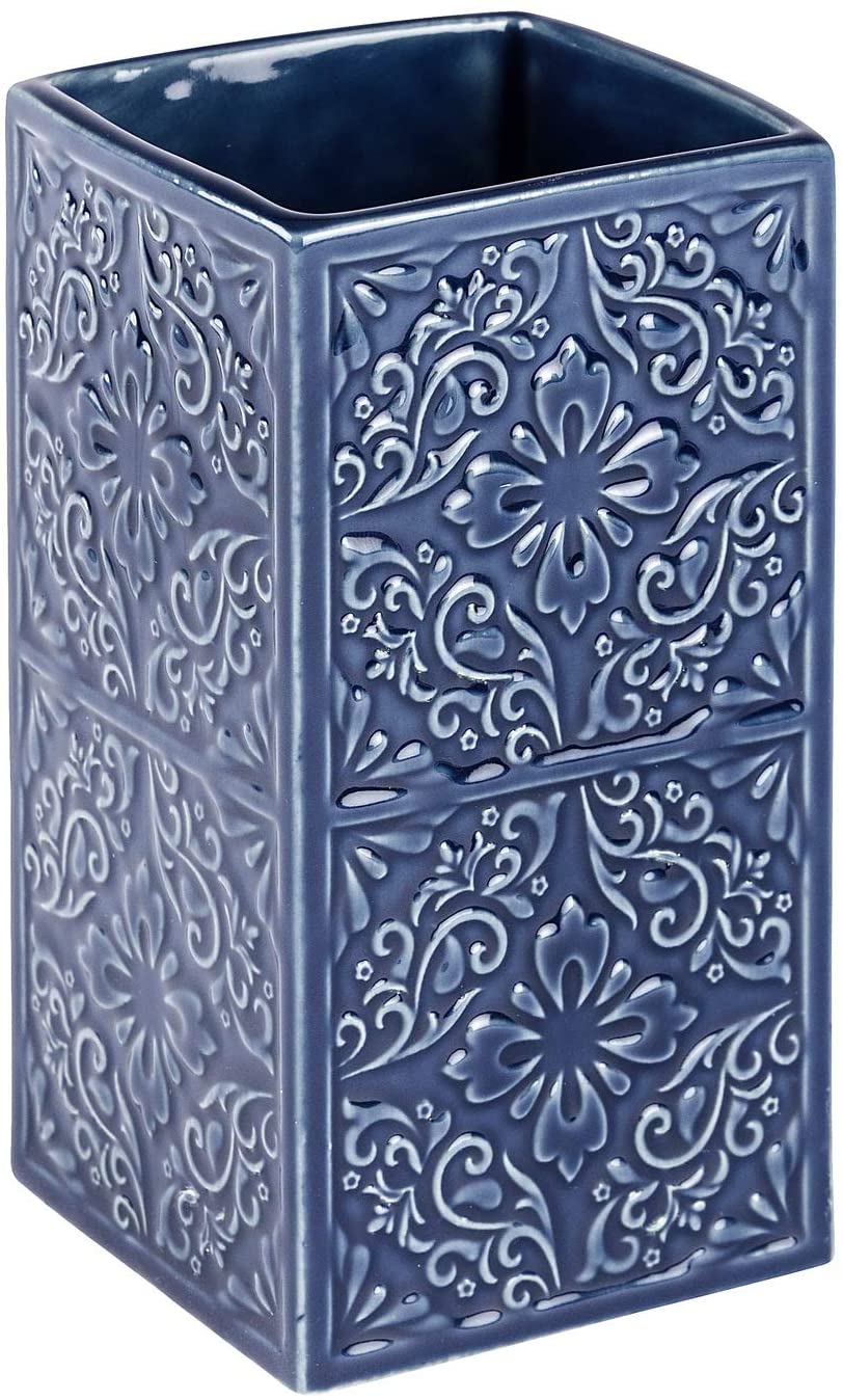 WENKO 22652100 Toothbrush tumbler Cordoba Blue - holder for toothbrush and toothpaste Ceramic, 6.5 x 12 x 6.5 cm, Blue