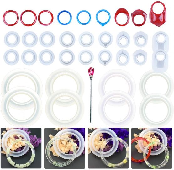 Allazone 32 PCS Resin Silicone Mold Ring Bracelet Jewelry Resin Casting Molds for Liquid Clay Crafting, Resin Epoxy, Jewelry