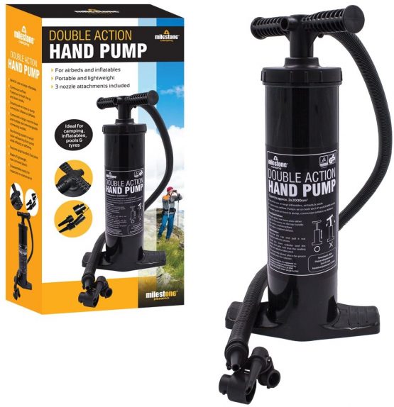 Milestone Camping 83530 Double Action Fast Hand Air Pump Inflator Balloon Swimming Ring Inflatable, Black