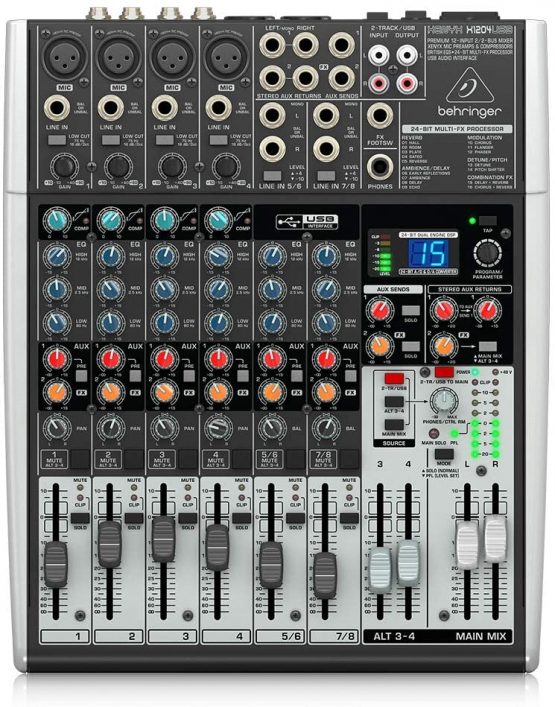 Behringer X1204USB Premium 12-Input 2/2-Bus Mixer with XENYX Mic Preamps and Compressors, British EQ, 24-Bit Multi-FX Processor and USB/Audio Interface