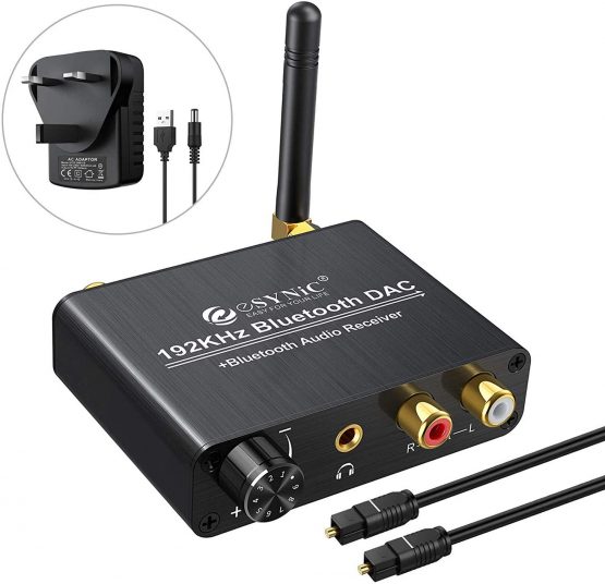 eSynic 192KHZ Bluetooth DAC Converter, Professional DAC Converter Bluetooth 5.0 Receiver Digital to Analog Audio Converter with Volume Control L/R Audio Output for PS3 Xbox Blu-ray TV etc