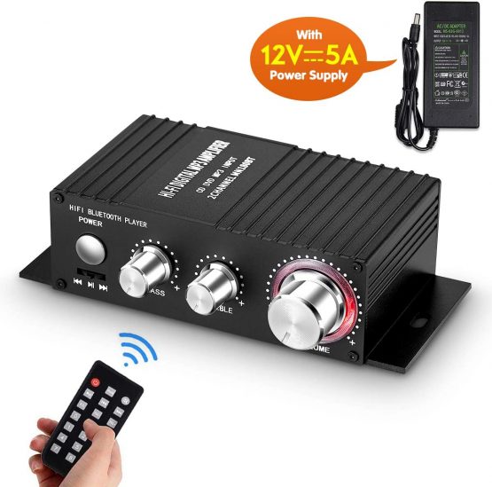 Mini Bluetooth Audio Amplifier Receiver Stereo Power Amp Remote USB Music Player with Power Supply