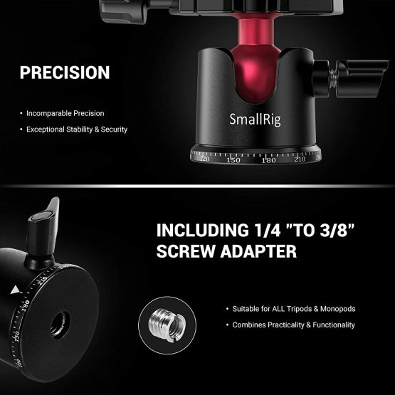 SMALLRIG Tripod Ball Head 360° Panoramic Ballhead with 1/4 Arca-Swiss Compatible Quick Release Plate and Bubble Level for DSLR Cameras, Tripods and Monopods - BUT2665 - Image 4