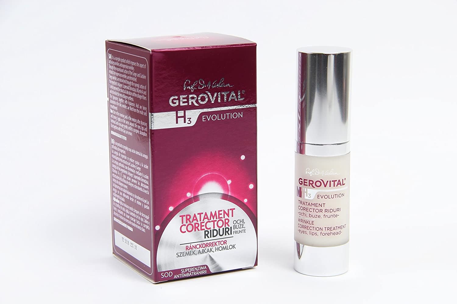 Gerovital Evolution Wrinkle Correction Treatment for Eyes Lips, Forehead with with Hyaluronic Acid, Vitamin A and E
