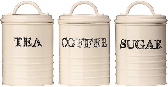 Premier Housewares Sketch Tea/Coffee/Sugar Canisters - Set of 3, Cream