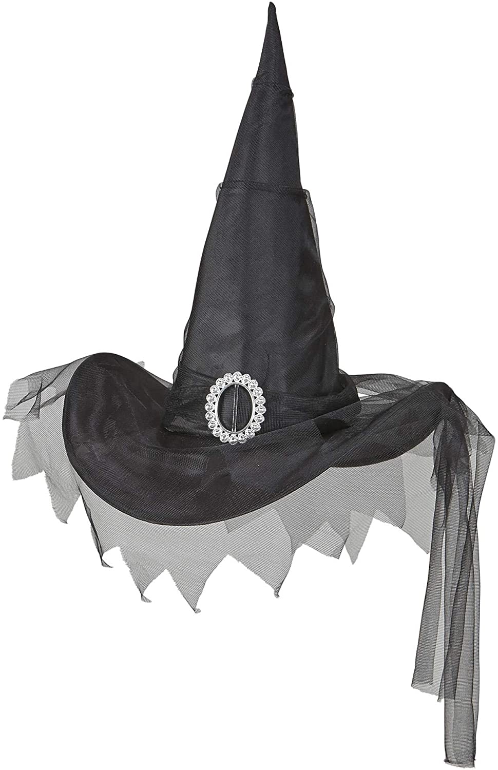 Black Witch Hat With Tulle Spooky Wicked Halloween Fancy Dress Accessory