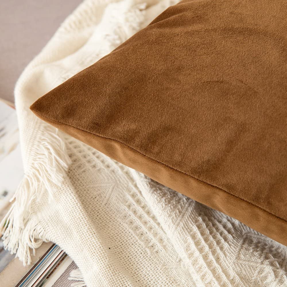 MIULEE Pack of 2 Velvet Soft Decorative Square Throw Pillow Case Cushion Covers Luxury Pillowcases for Livingroom Sofa Bedroom with Invisible Zipper 50cm x 50cm,20x20 Inches Chocolat - Image 2