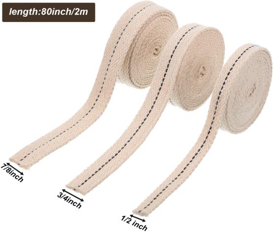 3 Rolls Flat Cotton Wick, 1/2 Inch Oil Lantern Wick, 3/4 Inch Stitch Oil Lamp Wick, 7/8 Inch Oil Lamp Wicks Burner with Stitch, 6.5 Feet per Roll (Blue Stitch) - Image 2