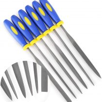 Mini Needle File Set (Carbon Steel 6 Piece-Set) Hardened Alloy Strength Steel - Set Includes Flat, Flat Warding, Square, Triangular, Round, and Half-Round File(6'' Total Length)