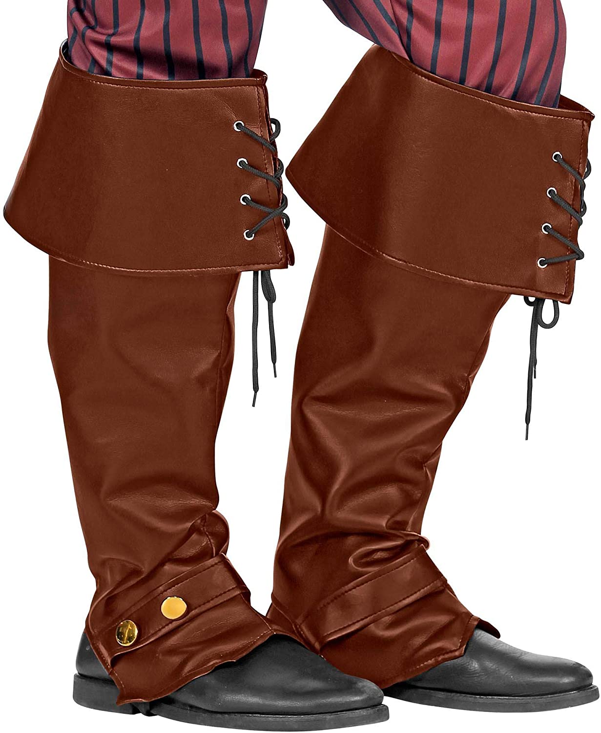 Widmann 09816 - Pair of Faux Leather Boot Covers, Unisex Adult, Pirate, Musketeer, Knight, Middle Ages, Carnival, Brown Color