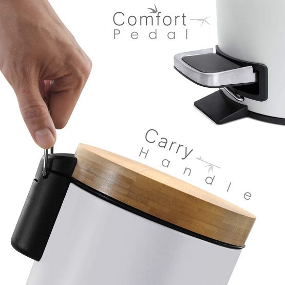 Kazai. 3L Designer Bathroom Bin | Superior Bamboo | Soft Closing | Anti-Finger | White - Image 4
