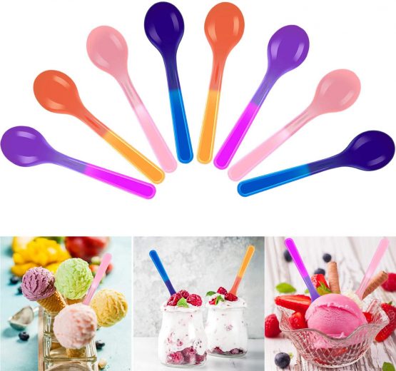 48 Pieces Color Changing Spoons Plastic Colorful Ice Cream Spoon for ...