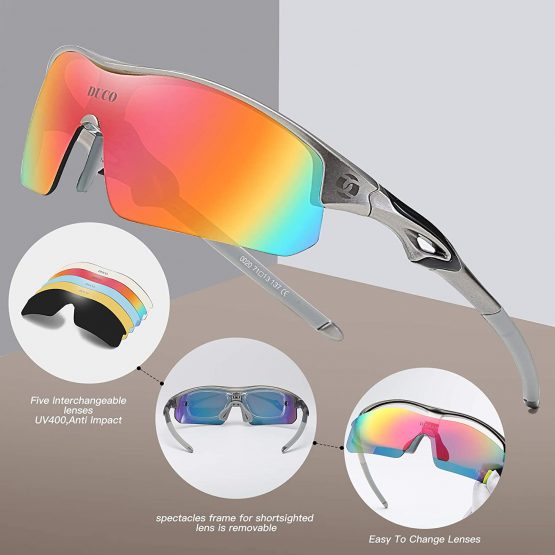 DUCO Polarized Sports Sunglasses with 5 Interchangeable Lenses UV400 Protection Sports Sunglasses for Cycling Running Glasses - Image 2