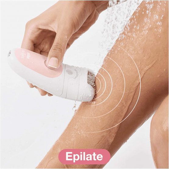 Braun Silk-épil 5 Beauty Set, 4-in-1 SensoSmart Epilator For Hair Removal, With Lady Shaver & Trimmer Head, Facial Cleansing Brush, Wet & Dry, 100% Waterproof, UK 2 Pin Plug, 5-875, White/Pink - Image 4