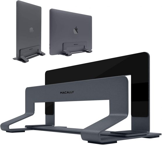 Macally Vertical Laptop Stand for Desk - Adjustable Laptop Holder for Universal Compatibility - Saves Space & Improves Airflow - Use as MacBook Vertical Stand or Laptop Dock - Weighted Steel Frame
