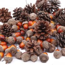 Gino Total 120 Pcs Artificial Acorns and Natural Pinecones Ornament Set for Home House Christmas Decoration Photo props