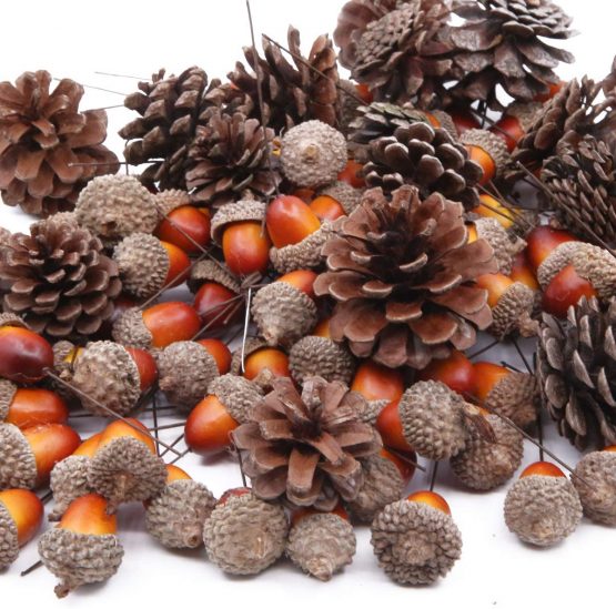 Gino Total 120 Pcs Artificial Acorns and Natural Pinecones Ornament Set for Home House Christmas Decoration Photo props