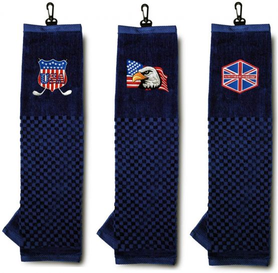 Golf Towels for Golf Bags with Grommet Clip and 1 Pack Golf Ball Towels for Free Set, Tri-fold Towel 16’’X 22" Embroidered Pattern UK USA Eagle Flag Cotton Fabric for Men Women Golfer fit Sport Travel