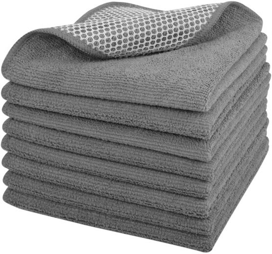 VIVOTE 8 Pack Microfibre Dish Cloths with Poly Mesh Scour Side for Washing Dishes Kitchen Home Bathroom Cleaning 30 cm X 30 cm (Black)