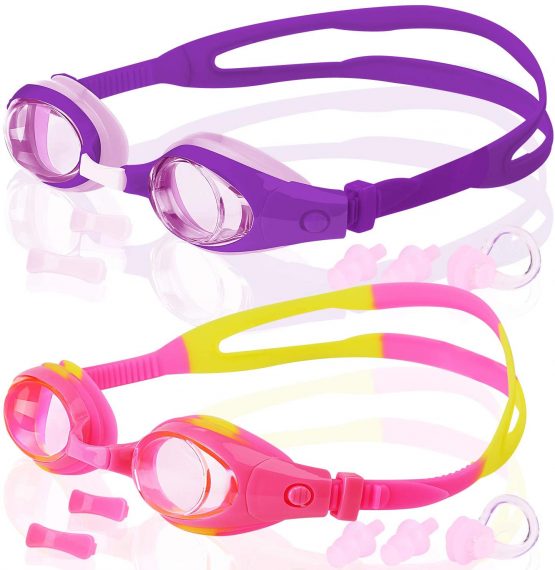 COOLOO 2-PACK Kids Swimming Goggles Junior Children Girls Boys Early Teens Age 3-15, with Anti-Fog, Waterproof, Protection Lenses