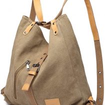 Kono Women Canvas Backpack Shoulder Bag Fashion Multifunctional Casual 3 in 1 Ladies Travel Daypack Handbags (Khaki)