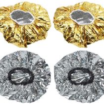 Minkissy 4pcs Aluminum Foil Cap Elastic Hair Coloring Cap Disposable Heat Shower Cap for Deep Conditioning Salon Spa (Golden Silver)
