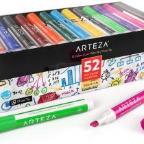 Arteza Whiteboard Pens, Pack of 52 (with Chisel Tip), 12 Assorted Colours with Low-Odour Ink, Dry Erase Marker Set for School, Office, or Home