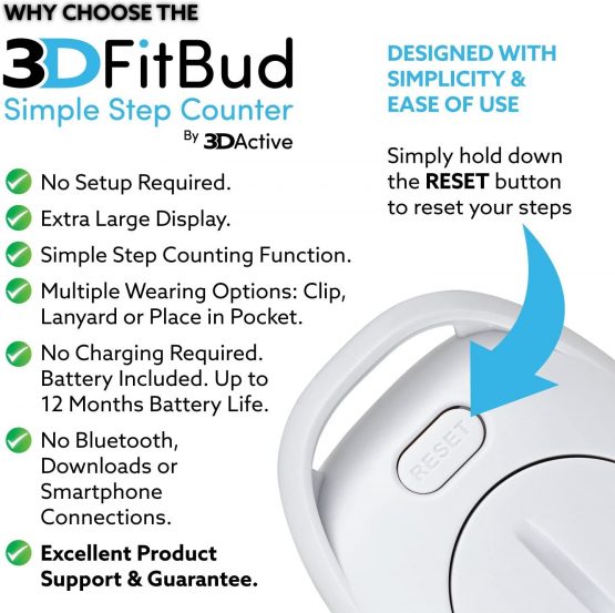 3DFitBud Simple Step Counter Walking 3D Pedometer with Clip and Lanyard, A420S - Image 3
