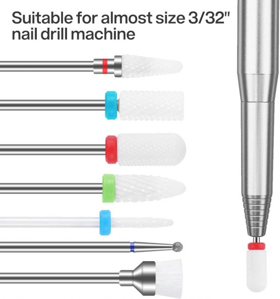 MAQUITA 7 Pieces Ceramic Nail Mill Bits Professional Remove Gel Acrylic Cuticle Diamond Tungsten Carbide Nail Drill Tools for Manicure Pedicure Home Use Great Gift (White) - Image 3