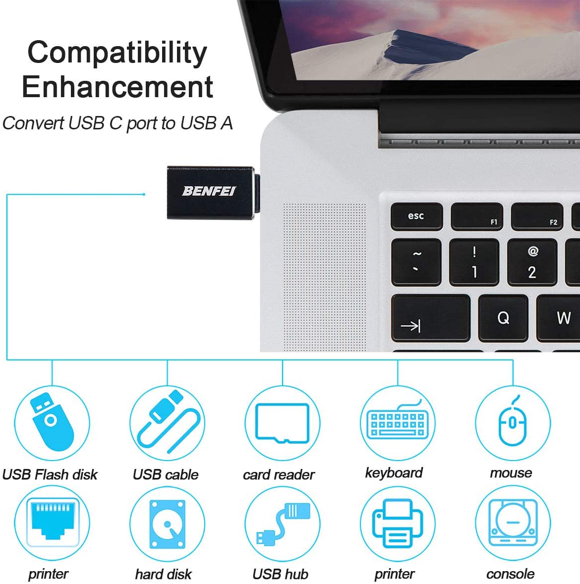 BENFEI USB C to USB 3.0 Adapter, 3 Pack USB C to One Male to Female Adapter, Compatible with MacBook 2018 2017 2016 - Image 4