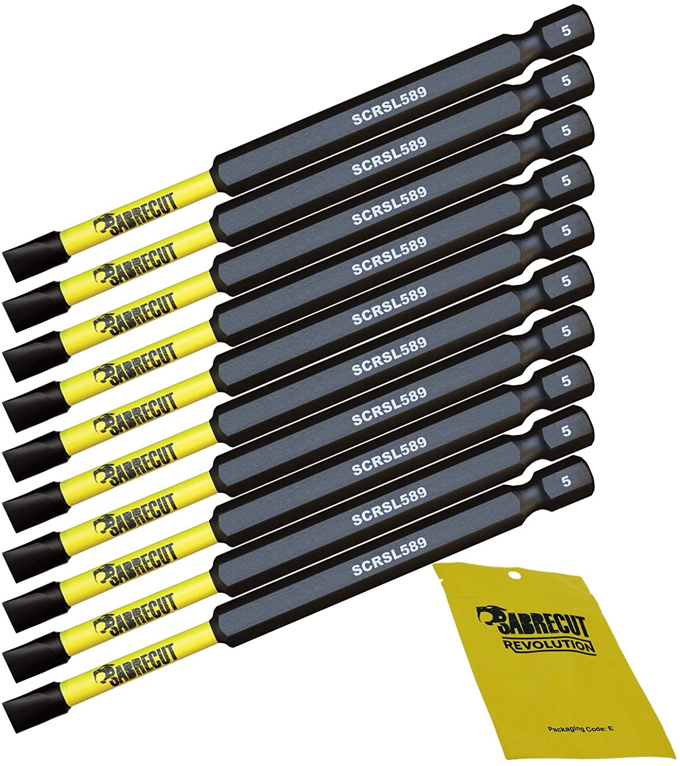 10 x SabreCut SCRSL589_10 89mm SL5 Slotted Magnetic Impact Screwdriver Driver Bits Set Single Ended Heavy Duty