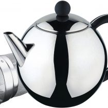 Café Ole Rondo ST-017X Stainless Steel Tea Pot Easy Pour Teapot with Infuser Basket 17oz 500ml, Black Bakelite Handle