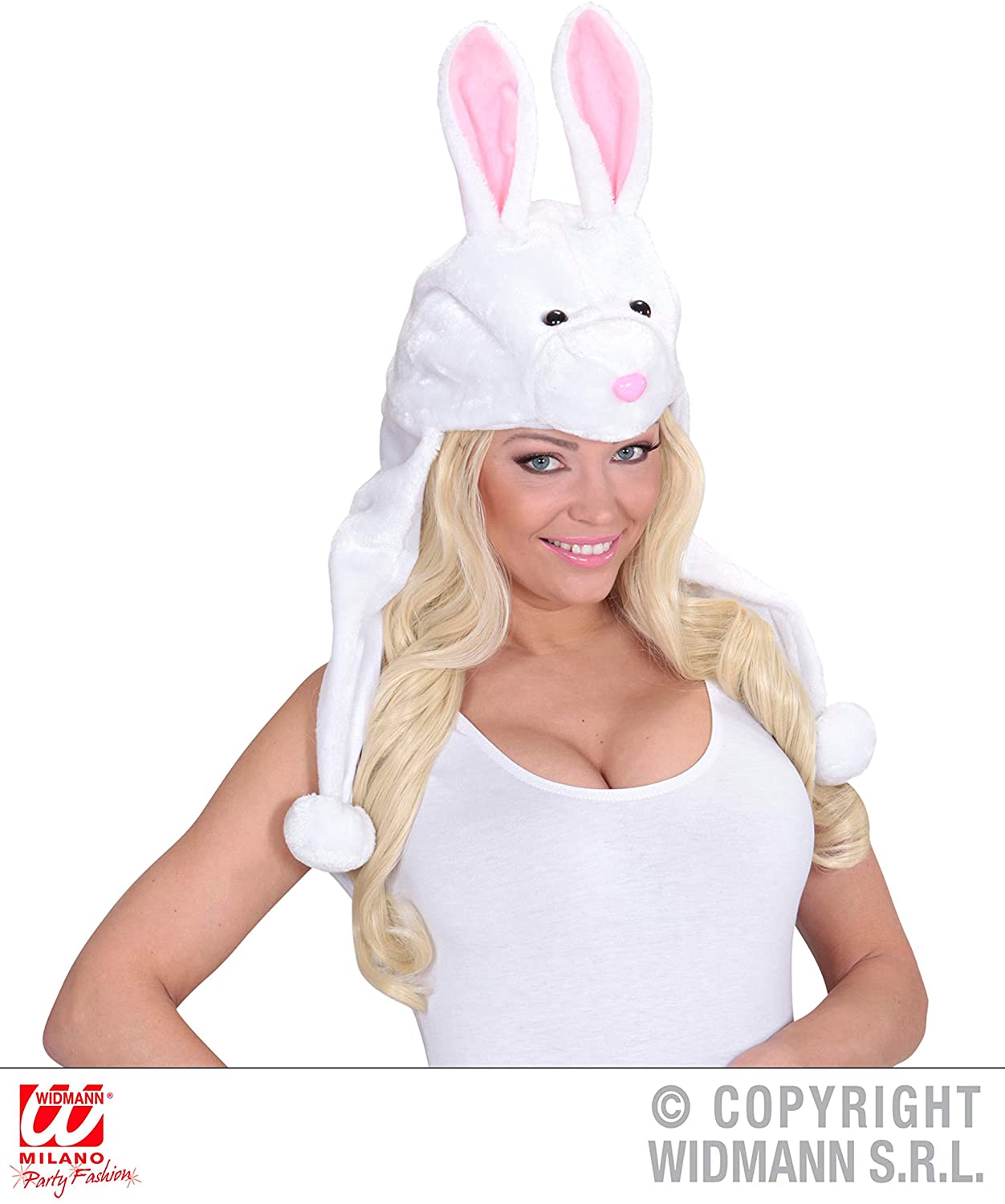 W WIDMANN MILANO Party Fashion - Rabbit Hat for Adult Animals, Farm, Easter, Carnival, Theme Parties, White - Image 3