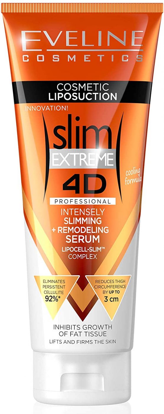 Eveline Cosmetics Slim Extreme 4D Professional Intensely Slimming + Remodeling Serum | 250 ml | Fat Burning Cellulite Slimming Hot Cream | Cooling Formula | Flat Belly, Slim Arms, Legs, Abdomen