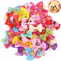 50 Pcs Assorted Dog Hair Bows with Elastic Rubber Bands,Cute Patterns Hair Grooming Accessories for Small Dog Cat Puppy