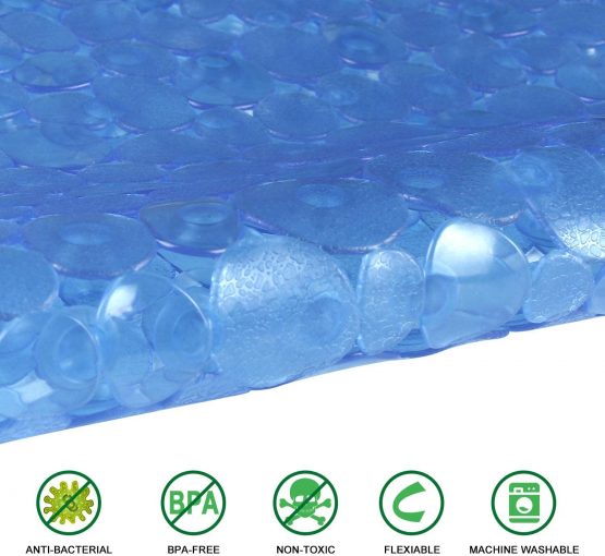 WELTRXE Non Slip Bath Mat for Bathroom, Pebble Frosted Anti-Mould Anti Slip Plastic Oval Bathtub Shower Mat with Grip Suction Cups, Blue, 69 x 36 cm - Image 2
