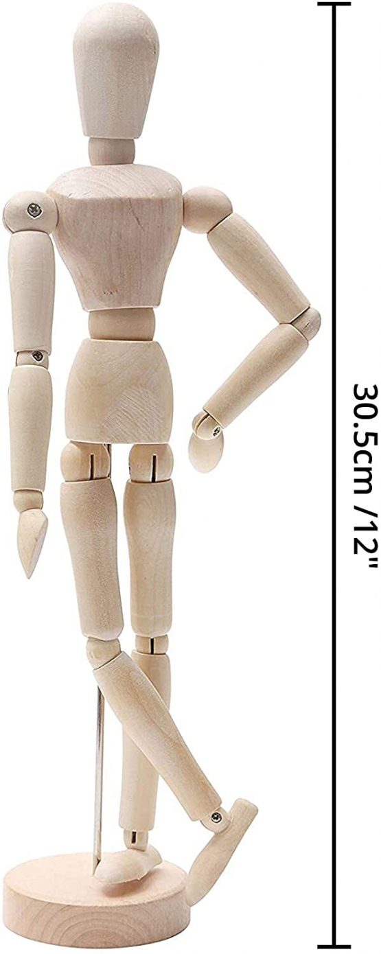 Kurtzy 30.5cm/12 inch Wooden Male & Female Human Body Drawing Mannequins with Stand (2 Pack) - Flexible Joints Artist Manikin Wood Model - Articulated Art Figures for Sketching & Painting - Home Decor - Image 2